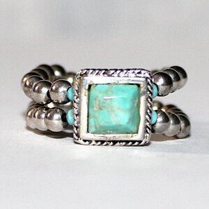 Silpada Sterling Silver Faux Turquoise Beaded Stretch Ring R1197